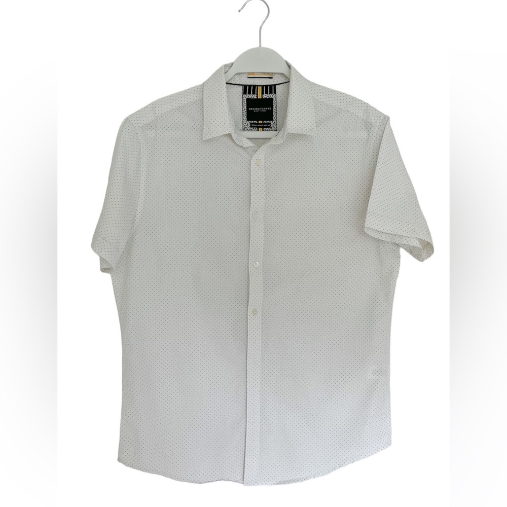 Denim & Flower Short Sleeve Shirt, Size Medium